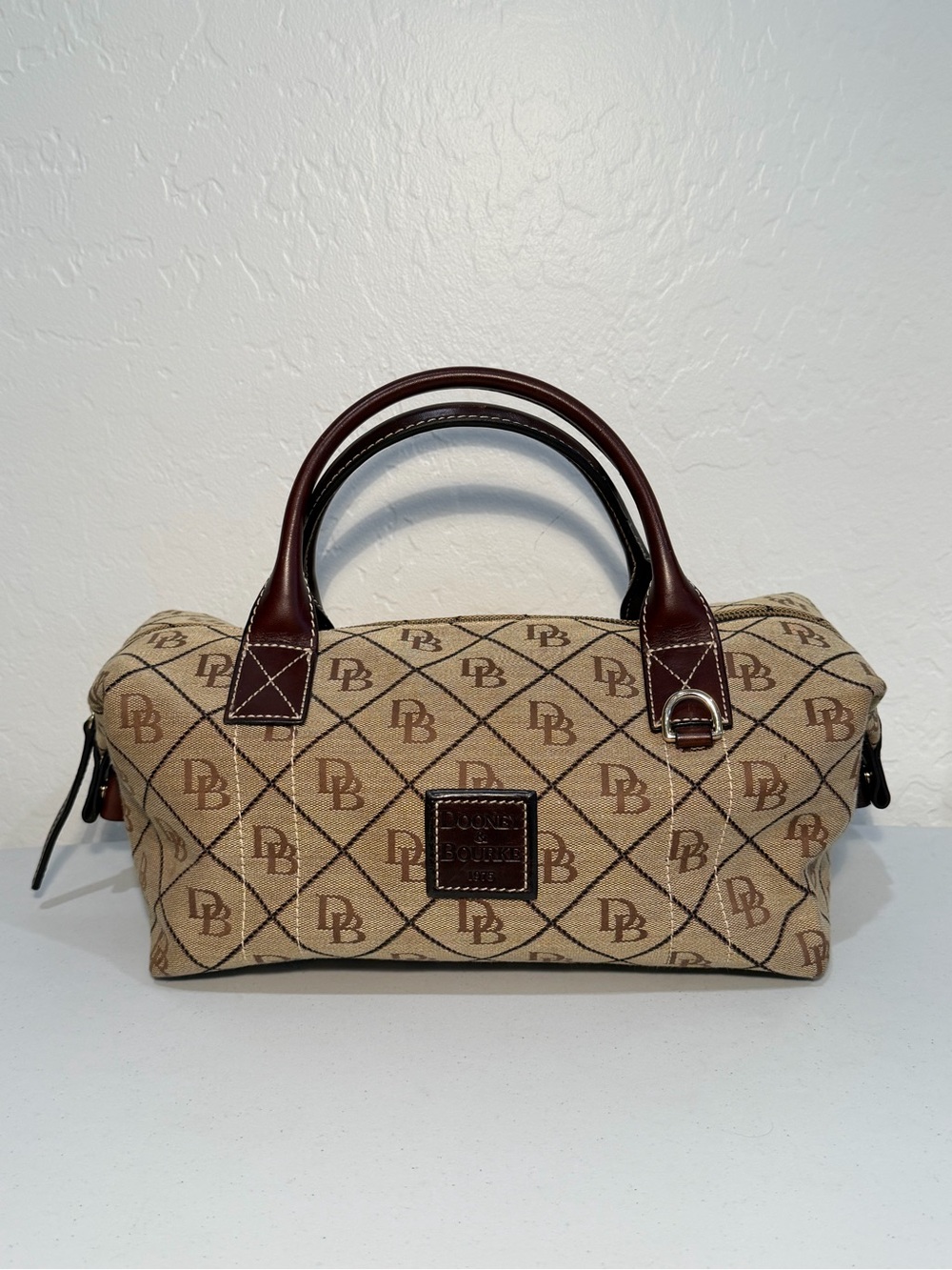 Vintage Dooney & Bourke Signature Monogram Canvas Small Duffle Satchel